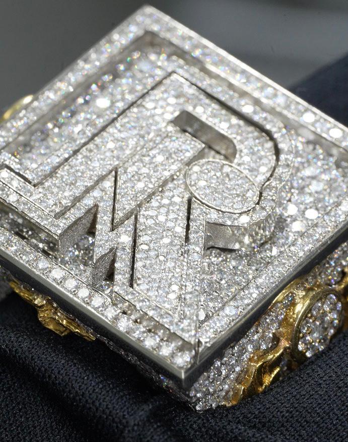 Custom diamond monogram ring in white and yellow gold by Diggs & Company