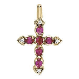 1/20 ct tw Diamond Cross Pendant F Color VS Clarity Diamonds and Oval Cut Rubies