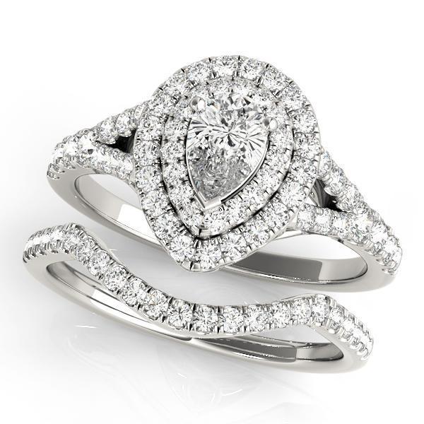 7/8 ct tw Halo Pear & Trillion Engagement Ring F VS GIA Center