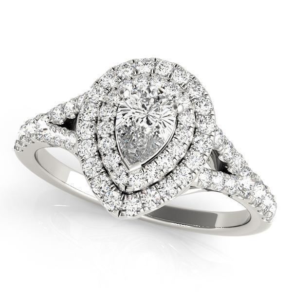 7/8 ct tw Halo Pear & Trillion Engagement Ring F Color VS Clarity Diamonds GIA Center