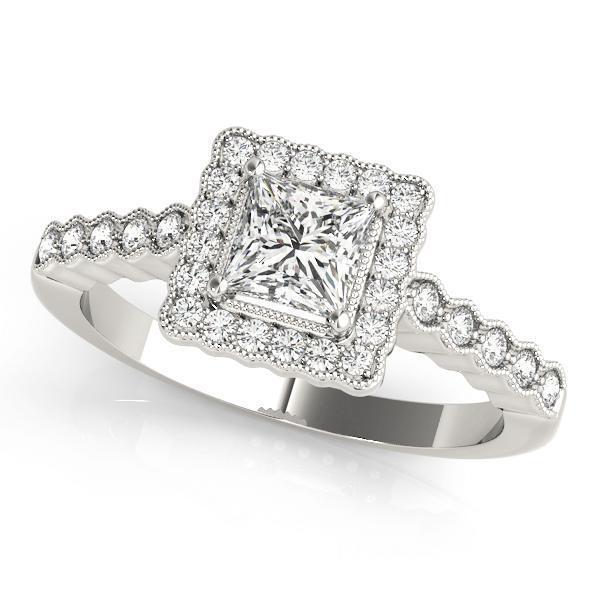 1 1/6 ct tw Antique Style Princess Cut Engagement Ring F Color VS Clarity Diamonds GIA Center