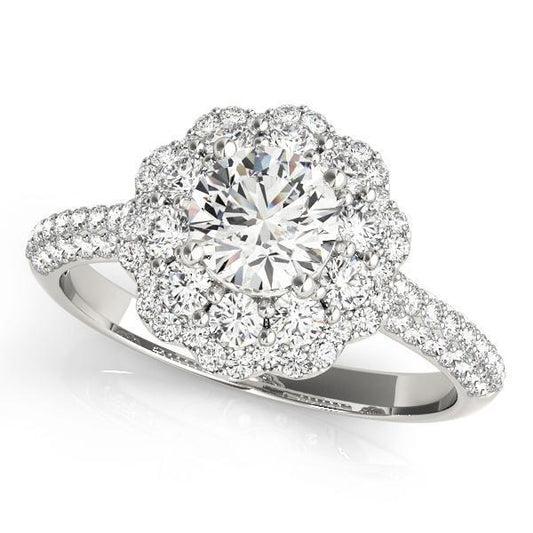 1 1/6 ct tw Halo Round Diamond Pave Engagement Ring F Color VS Clarity Diamonds GIA Center