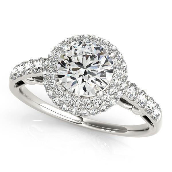 1 1/2 ct tw Halo Round Engagement Ring F Color VS Clarity Diamonds GIA Center