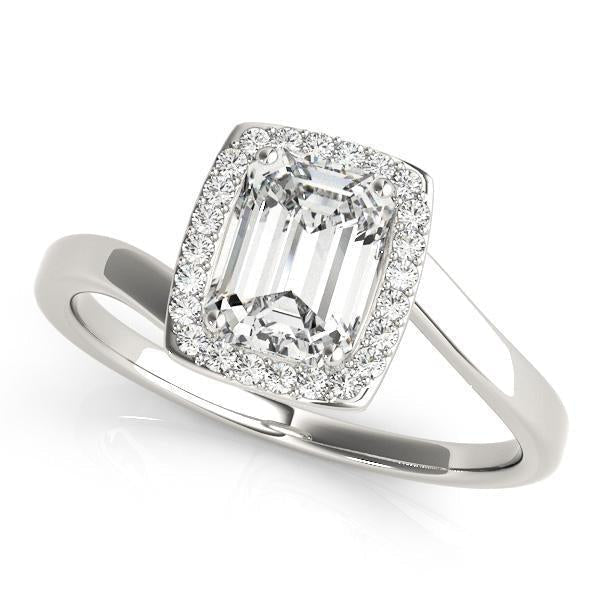 1 1/8 ct tw Halo Emerald Cut Bypass Engagement Ring F Color VS Clarity Diamonds GIA Center