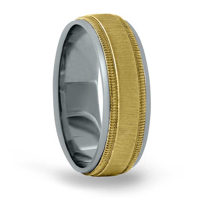 14kt Gold Mens Band Basic Carved 8MM