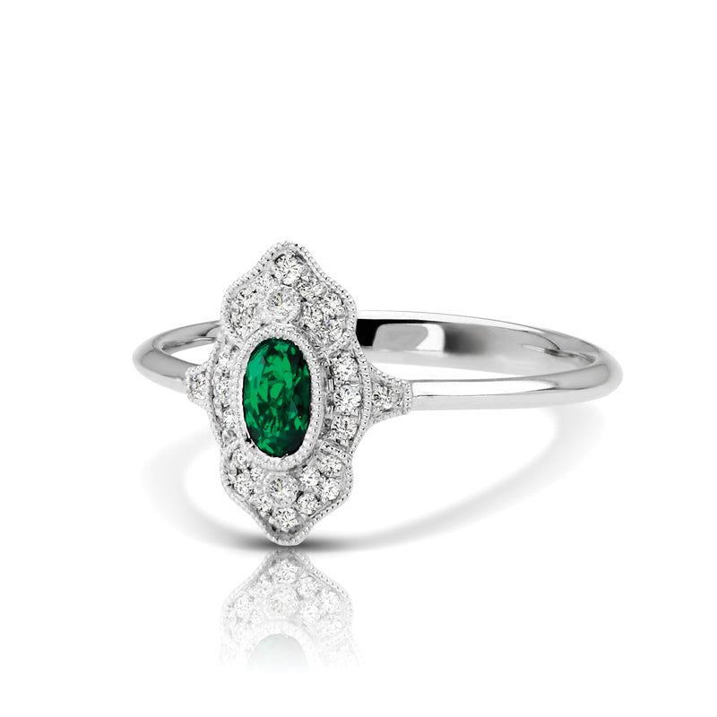 14kt Gold 1/10 ct tw Vintage Ring F VS Diamonds Emerald Center