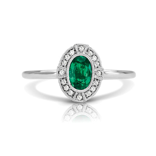 14kt Gold 1/20 ct tw Vintage Ring F VS Diamonds Emerald Center