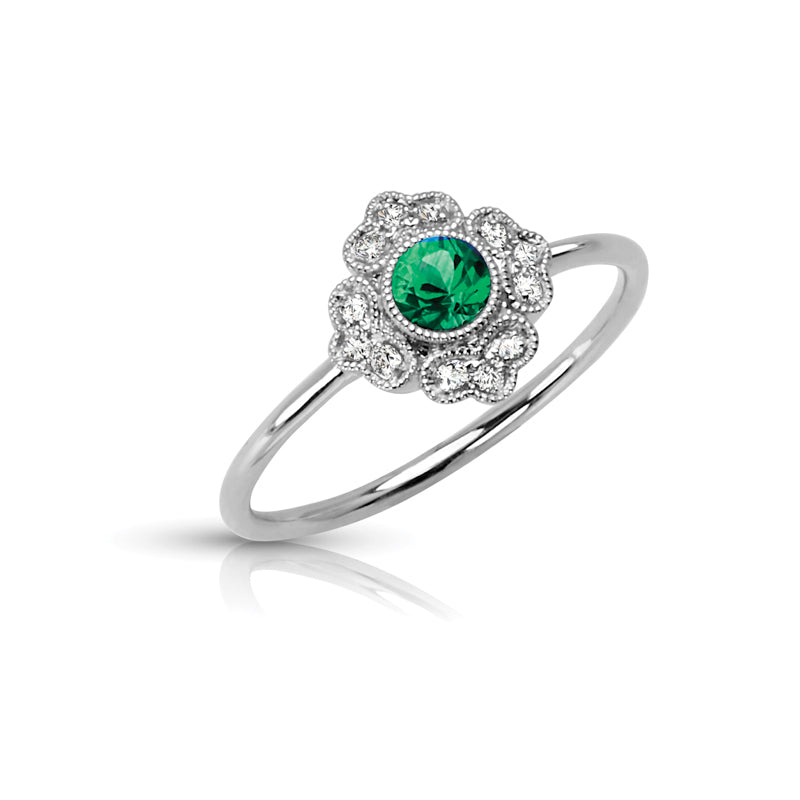 14kt Gold 1/15 ct tw Vintage Ring F VS Diamonds Emerald Center