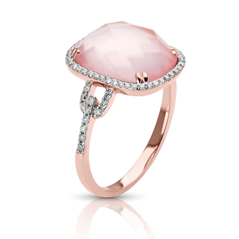 14kt Gold 1/5 ct tw Ring F VS Diamonds Rose Quartz Center